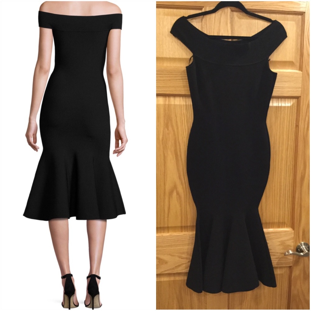 Milly Off-the-Shoulder Mermaid Midi Dress, Black - Picture 2 of 7